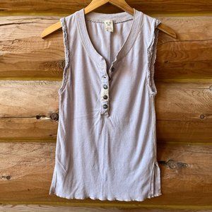 Free People We the Free lilac lavender sleeveless henley tank crochet button XS
